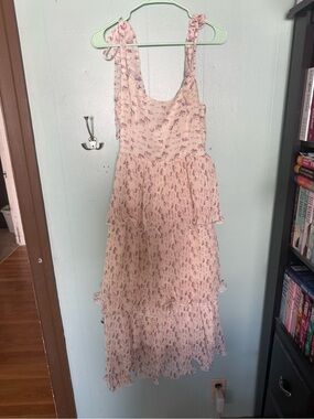 Rosie Posie Light Pink Floral Tiered Maxi Dress with Tie Straps